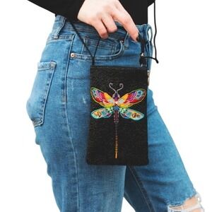 Bamboo Trading Colorful Dragonfly Club Crossbody Sling Purse Bag S Black Beaded